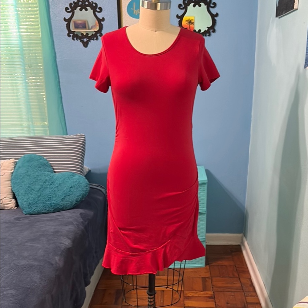 Flirty Red Ruffle Hem Dress